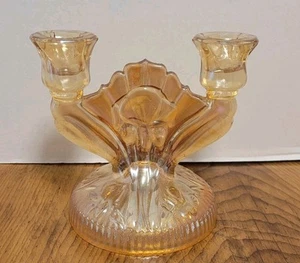 Vintage Jeannette Ringelblume Karneval Glas Iris Fischgrät 5 3/8 Kerzenhalter - Bild 1 von 6
