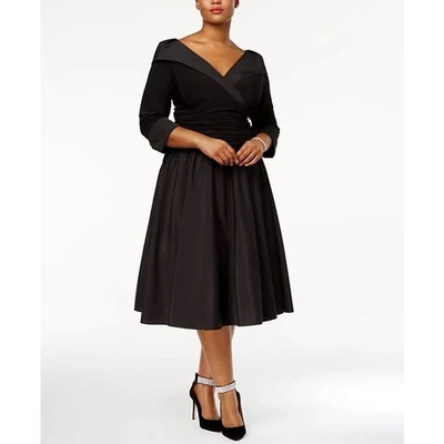 Jessica Howard Dress Plus Size 18W Black Taffeta Tulle Portrait Party Formal - Image 1 of 4