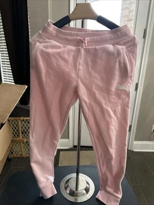 Puma Sweatpants Girls L (10-12) Pink Fleece Lined Tapered Leg Elastic Waist - Picture 1 of 5
