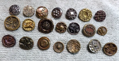 21 Antique Vintage Metal Picture Buttons FLORAL DESIGN - Image 1 of 4