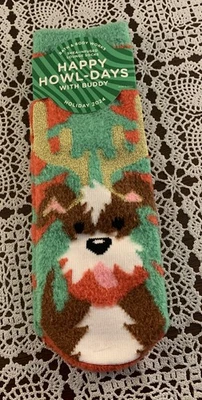 Bath Body Works Happy Howlidays With Buddy Dog Themed Socks Non Skid One Size - Image 1 of 4
