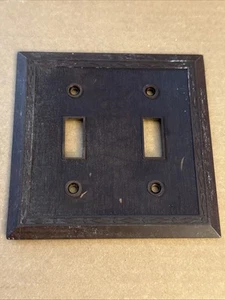 Vtg. Leviton Brown Art Deco Border Ribbed Double Switch Cover Plate Bakelite - Picture 1 of 5