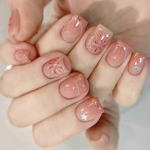 Uñas rubor con estrellas - Diseño corto de uñas prensadas de ballet y fuegos artificiales - Imagen 1 de 5