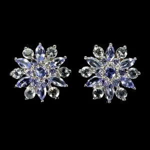 925 Orecchini Argento Sterling Marquise Tanzanite Acquamarina Gemma Gioielli - Foto 1 di 13