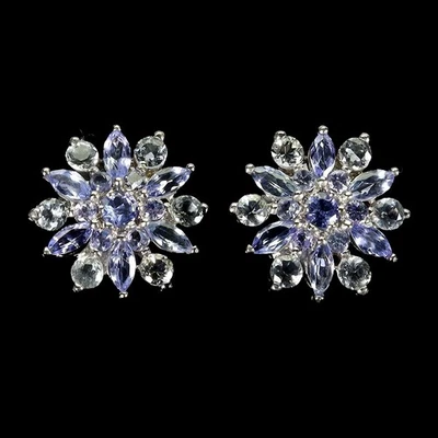 925 Orecchini Argento Sterling Marquise Tanzanite Acquamarina Gemma Gioielli - Immagine 1 di 4