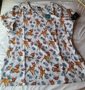 Disney Bambi Tooniforms Scrubs Size XL Women's V-neck NWT Double Pocket - Picture 1 of 13