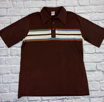 1970’s Lightning Bolt Surf Polo Shirt Rainbow Striped Sz Large - Image 1 of 4