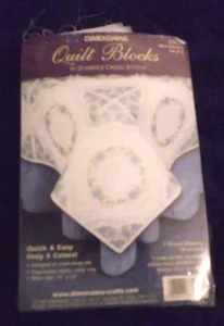 6 15x15 Maße gestempelt Kreuzstich Quilt Blöcke blaue Blumen 73212 Vintage - Bild 1 von 3