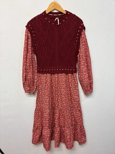 By Anthropologie Long Sleeve Layered Sweater Dress Size Small Floral C018 -17 - Picture 1 of 20