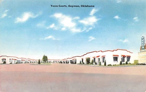 Postal vintage cromada de Guymon, Oklahoma YUCCA COURTS Roadside años 50 - Imagen 1 de 2