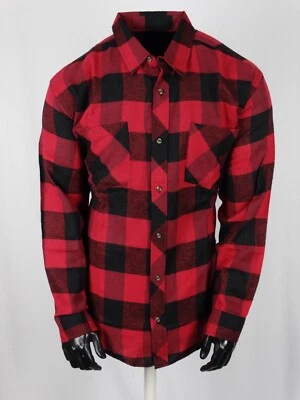 Flannel Mens Western Red Black Long Sleeve Plaid Shirt Big Size Pockets Button - Image 1 of 3