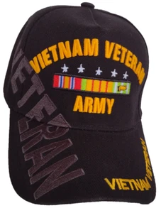 U.S. Army  Vietnam Veteran, ribbons, 5 star,  Vietnam Veteran on bill, Black hat - Picture 1 of 1