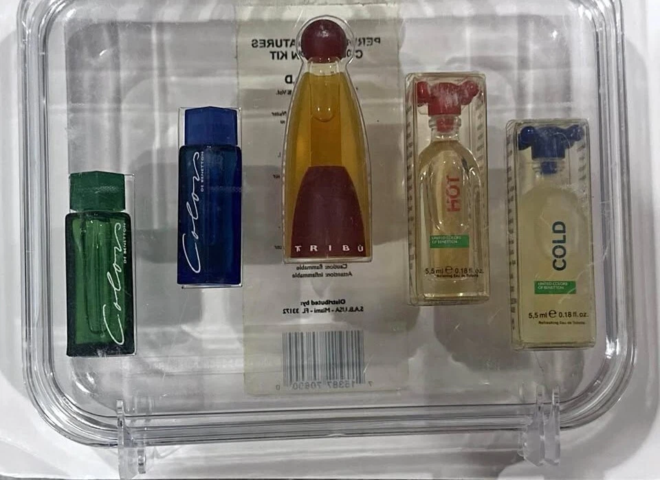 Vintage Benetton Eau De Toilette Mini Perfume Colonia CONJUNTO COLORES TRIBU FRÍO CALIENTE Foto 1 de 1