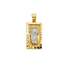 14K Yellow White Gold Religious St Jude Saint Juda Rectangle SMALL Pendant Charm
