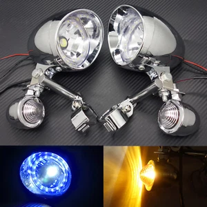 Chrome Bullet Turn Signal LED Driving Spot Fog lights Bar With Blue Angel Eye  - Picture 1 of 9