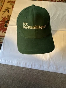 Cappello Berretto Vintage Merrill Lynch Bull Logo Spell Out Verde Snapback Marca Kc - Foto 1 di 5