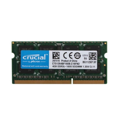 Fr Crucial 4 GB DDR3L RAM PC3L-12800S 1600MHz SO-DIMM Laptop Memory NON-ECC CL11 - Image 1 of 4