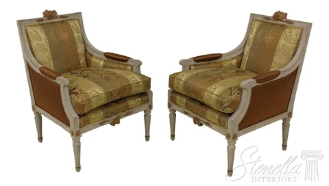 57996EC: Pair Neoclassical Upholstered Bergere Chairs Cover