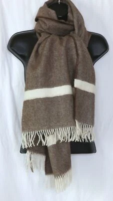 CREMIEUX PERU Brown/Ivory Herringbone Fringed Alpaca Scarf Stole 19 X 80 NWOT - Изображение 1 из 4