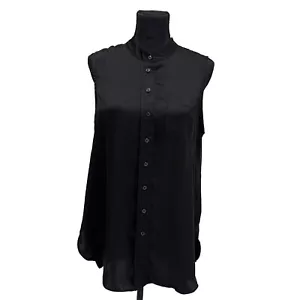 Top túnica DR2 sin mangas negro satinado talla M abotonada cuello redondo usado en excelente estado - Imagen 1 de 15