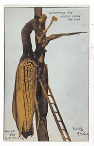 1908 ARCHER KING EXAGGERATION CORN CHOPPING HUSKS FROM THE EAR VINTAGE POSTCARD - Picture 1 of 2