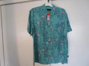 Margaritaville Mens Button Down Floral Flamingo Print Hawiian Shirt Wasabi Sz XL - Picture 1 of 4