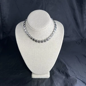 Vintage 50s Trifari Silver Tone Tulip Chevron U Link Choker Necklace 14” Long - Picture 1 of 9
