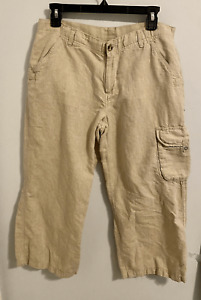 COLUMBIA XCO Pants Women's 10 Cargo Cropped Capri Hiking Linen Blend Beige N652