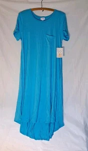 LuLaRoe Carly Swing Dress XS 2-4 Short Sleeve Hi-Low New Turquoise Blue Solid - Picture 1 of 10