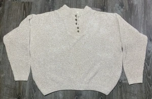 Eddie Bauer Sweater Mens Large Henley Chunky Cable Knit Vintage Made In USA - Picture 1 of 7