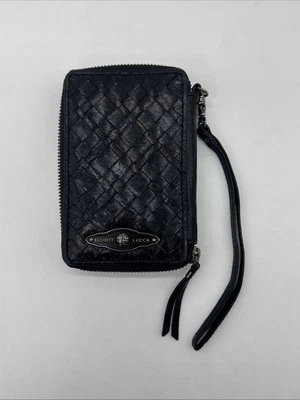 Elliot Lucca Black Woven Leather Organizer Id Slot Wristlet Wallet Zip Around - Image 1 of 4