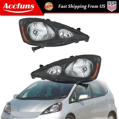 Halogen Black Headlights Assembly For Honda Fit 2009-2014 LH&RH Side Clear Lens - Image 1 of 4