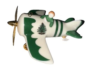 Spode Christbaumschmuck Flugzeug mit Kerl grün weiß gold selten - Bild 1 von 14