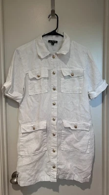 ¡LINDO! Vestido camisero utilitario de lino talla 12 J CREW blanco gamine Foto 1 de 3