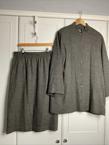 Jean Muir Skirt Suit Jacket Size UK 16 Grey Marl Vintage Wool Silk Lined Pocket - Picture 1 of 18