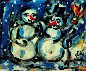 JACQUELINE DITT - Tete a Tete Artcard n. pintura postal Navidad - Imagen 1 de 2