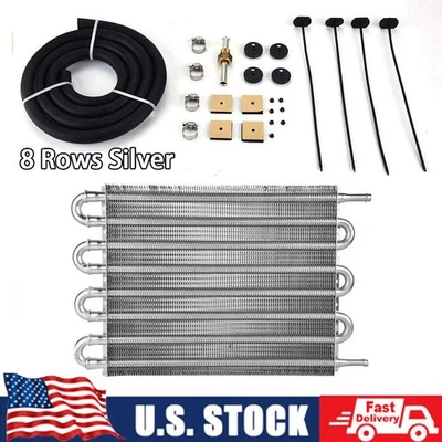 8 Row Universal Car Transmission Oil Cooler Radiator Converter Kit Black 5/16" - Image 1 of 4