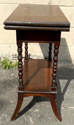 ZS Antique Walnut Wood Extendable Side or End Table Spindle Legs - Image 1 of 4