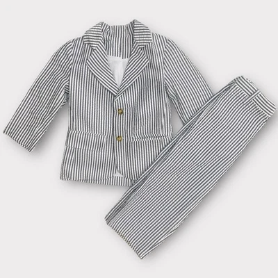 B04-Kelly's Niños, 4Y, Traje Algodón, Gris Seersucker (4, Gris/Blanco Seersucker) Foto 1 de 2