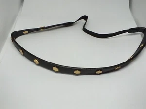 Beautiful Hair Jewelry Stretch Head Band Faux Black Leather Gold Tone Studs 20" - Picture 1 of 2