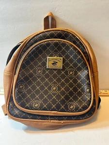 Beverly Hills Polo Club Womens Monogram Backpack Purse Brown Beige Zipper Close - Picture 1 of 6