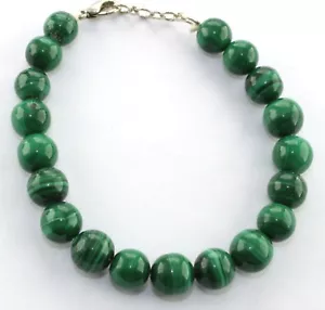 166 KT SCHÖNES RUNDES MALACHIT 10 MM ARMBAND 7" + SILBER VERSCHLUSS 925 & GLIEDER - Bild 1 von 8