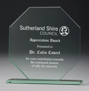 PREMIO EMPRESARIAL CORPORATIVO ANCHO OCTÁGONO JADE VIDRIO TROFEO GRABADO LÁSER - Imagen 1 de 2