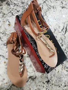 Liliana Waltz hellbraune Damen-Sandalen Größe 9 mit goldfarbener Vorderseite - Bild 1 von 7