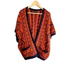 Romeo and Juliet Couture Sweater Shrug Poncho Orange and Blue Size Large Tribal