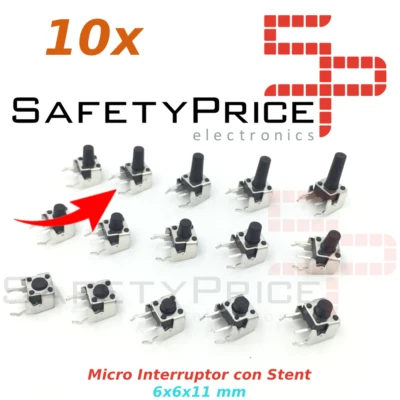 10x Pulsador Tactil Micro interruptor angulo recto con stent soporte 6x6x11mm - Imagen 1 de 2