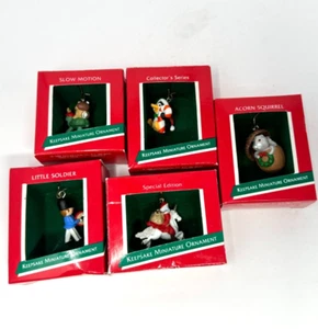VTG Hallmark Miniature Ornaments Set of 5: Slow Motion/Santa's Magic Ride/+ IOBs - Picture 1 of 9