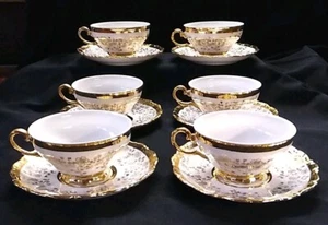 Set Of 6 Seltmann Weiden - E., Bavaria Theresia Teacups & Saucers Gold Accents - Picture 1 of 16