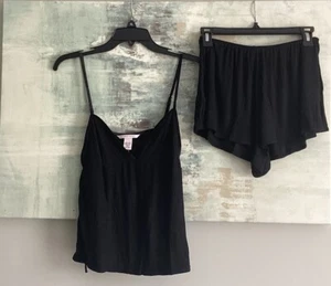 NEW Victoria's Secret Soft Modal Cami Short Set Pajama Pj Velvet Trim Black M - Picture 1 of 7