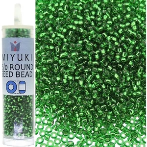 Miyuki Round Seed Beads Size 15/0 Silver Lined Green 8.2 Gram Tube (15-916) - Picture 1 of 5